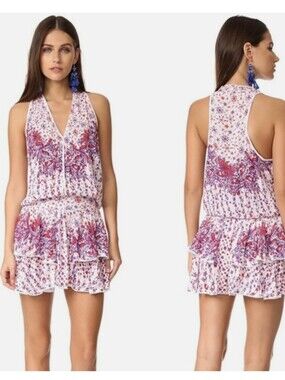 Poupette St. Barth Jolie Sleeveless Tiered Mini Dress Small